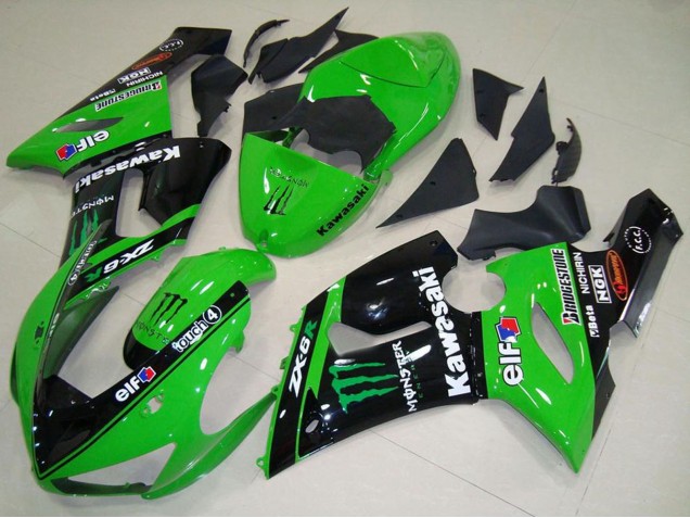 Carena Moto Kawasaki ZX6R 2005-2006 - Verde Nero Lucido Elf Mostro