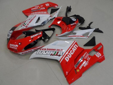Carena Moto Ducati 848 1098 1198 2007-2014 - Bianco Rosso Nero Lucido Banner 69