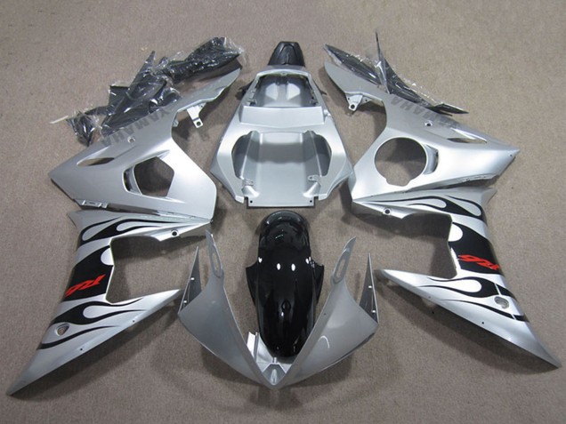 Carena Moto Yamaha YZF R6 2003-2004 - Argento Nero Lucido Fiamma