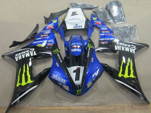 Carena Moto Yamaha YZF R1 2002-2003 - Bianco Blu Nero Neon Giallo Mostro Graves 1