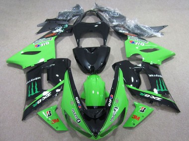Carena Moto Kawasaki ZX6R 2005-2006 - Nero Lucido Verde Elf Touch4 Bridgestone Mostro