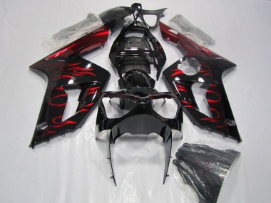 Carena Moto Kawasaki ZX6R 2003-2004 - Nero Lucido Rosso Fiamma