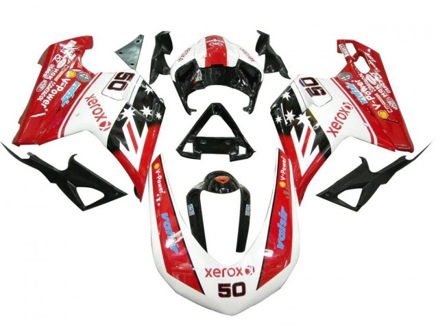 Carena Moto Ducati 848 1098 1198 2007-2014 - Bianco Rosso Nero Lucido Valsir Xerox 50